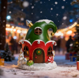 Rezpuao Christmas Village House Lighted Indoor Decorations Christmas hat House with LED Light Xmas Village Collectible Buildings Figurines Resin House Light up Figurine for Holiday Xmas Decor