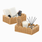 Small Baskets for Organizing,Set of 2 Handwoven Scalloped Baskets Made from Japanese Washi Paper Rope with Traditional Twisted Craft,Decorative Organizer for Bathroom,Bedroom, Living Room Decor (NAT)