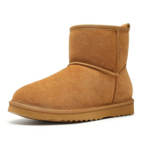 Litfun Genuine Suede Mini Boots for Women Winter Warm Fuzzy Boots Comfort Snow Boots with Fur Lined, Chestnut 40