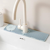 15 Inch Long Faucet Mat for Kitchen Sink, Detachable Faucet Splash Catcher with Soap Holder, Adjustable Tube Holes Faucet Handle Drip Catcher Tray Mat for Sink Draining, Kitchen Accessories, Bathroom