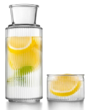 DmmyAlzx Bedside Water Carafe and Glass Set, Classic Vertical-Striped 27oz Glass Carafe with 7.1oz Tumbler Lid, Nightstand Water Pitcher, Bathroom Mouthwash Dispenser, Elegant Gift for Home & Office