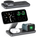 VBA 3 in 1 Wireless Charging Station for Apple MagSafe Charger,Foldable Fast Charging Magnetic Wireless Charger Stand,Travel Charger for iPhone 17 Air 16 15 14 13 12,Apple Watch,AirPods (Black)