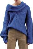 UNCLECAT Women’s Cowl Neck Sweater 2025 Trendy Oversized Fall Sweater Boat Neck Knit Tops Navy Blue