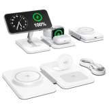 3 in 1 Magnetic Wireless Charger for Apple Multiple Devices, Foldable Fast Charging Station – Magsafe Charger Stand, Travel Charger Pad for iPhone 17 16 15 14 13 12 Series/Apple Watch/AirPods Pro