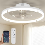 Passky 20” Low Profile Ceiling Fan with Lights and Remote, Dimmable LED Flush Mount Fandelier, 6 Speeds, 3000K–6000K, White Modern Ceiling Fan for Bedroom, Kitchen, Living Room