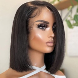Bob Wig Human Hair 13×4 Lace Frontal Short Straight Lace Front Bob Wigs for Black Women Human Hair Pre Plucked Glueless Side Part 180% Density Black Color 10 Inch