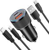 iPhone Fast Car Charger and Carplay Cable, 38W Dual Port USB A and USB C Car Charger Adapter with 2Pack 3.3ft Fast Charging Type C to Lightning Cable for 14 13 12 11 XS XR X 8 7 6 5 SE, iPad