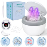 Hossili Ultrasonic Retainer Cleaner Machine, 45kHz 200ML Dental Cleaning Pod with 4 Wash Modes, Digital Timer for Denture Cleaner, Aligners, Mouth Guards, Braces, Jewelry & Toothbrush Heads (White)