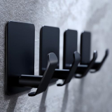 Taozun Towel Hooks Bathroom/Adhesive Towel Hooks – 4 Pack Black Hooks for Towels, Wall Hooks for Bath and Kitchen, Stainless Steel