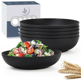 Wrova 10inch Wheat Straw Big Bowls Set of 6 – Large Salad Bowls 65oz set of 6 – Unbreakable Serving Bowls Microwave & Dishwasher Safe for restaurant – Big Plastic Bowls for Cereal,Salad – Black Series