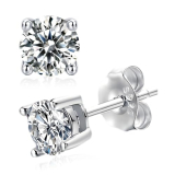 Ve Celestelle Moissanite Stud Earrings, 925 Sterling Silver, 18K White Gold Plated, Round Cut (4 Carat-(2ct*2)-8mm)