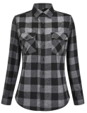 Womens Flannel Shirt Button Down Lightweight Long Sleeve Casual Checkered Top