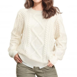 Winter Women Sweater Vintage Pullover Cable Knit Sweater Unisex Woven Crewneck Knitted Tops Beige