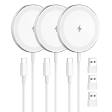 3-Pack for Mag-Safe Wireless Charging Pad: 15W Qi Magnetic Portable for Apple Fast Charger Dock Compatible with iPhone 16e 16 15 14 13 12 Pro Max, for AirPods 4 3 2 Pro, Travel Home Office Desk, White