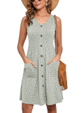 Heymoments Women Summer Dress Spots X-Large Sleeveless V Neck Casual Cute Loose Sundress Comfy Swing Button Down Midi Work Flowy Tunic Ladies Beach Vacation Teacher Dresses with Pockets