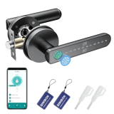 BIWIBON Fingerprint Door Lock – Fingerprint Door Knob Knob with 5 Unlock Options, Anti-Peep Code, Adjustable Auto-Lock, Inside Lock, for Home, Office, Apartment, Bedroom – Black