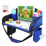WENRENER Kids Travel Tray for Airplane – Toddler Car Seat Table Tray, Road Trip Essentials for Boys & Girls, Carseat Lap Desk for Kids Road Trip Activities(Navy Blue)