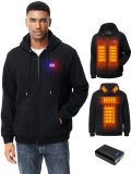 WUEAOA Heated Hoodie, with 7.4V Battery Pack Included, Full-Zip Heated Sweatshirt Hoodie for Winter for Men Women Black