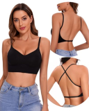 lemolly Low Back Bra – Open Back Backless Bra, Padded Bralette for Women Seamless Multiway Criss Cross Halter Bras S Black