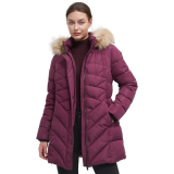BINACL Women’s Thickened Running Ski Jacket, Mountain Snow Outing Windproof Down Alternative Hiking Quilted Parka Puffer Classic Jacket with Faux Fur Hood(Wine Red,S)