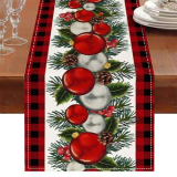 Oeyliz Christmas Table Runner Red Table Runner with Christmas Balls Pattern Farmhouse Xmas Tablecloth Dining Tables Runner 13×72 Inch Xma Kitchen Table Decor Winter Christma Farmhouse Table Decor