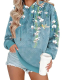 Zeagoo Hooded Sweatshirt Pullover Long Sleeve Winter Coat Thin Fleece Hoodies with Pockets Blue Floral Small