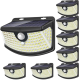 Aootek New Solar Motion Sensor Lights 120 LEDs with Lights Reflector,270° Wide Angle, IP65 Waterproof, Step Lights for Front Door, Yard, Garage, Deck (Black, Daylight White, 8-Pack)