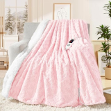 MAXEVE Heated Blanket Electric Throw 50″x60″ Faux Rabbit Fur Blankets with 6 Heating Sets & 12 Hours Auto Off, Warm Gifts for Grandma Wife, ETL Certification