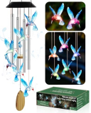 Mothers Day Mom Gifts, Solar Wind Chimes for Outside, Gifts for Mom Grandma Wife, Solar Hummingbird Light Outdoor Hanging for Yard Garden Decoration, Automatic Color Changing, Blue Bird