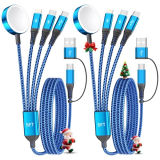 Multi Charging Cable with Dual Type-C Ports, 4 in 2 USB A/C Charing Cord for Apple Watch Charger/iPhone Charger/L Port, 5FT 2Pack iWatch Cable Travel Essentials for iWatch/iPhone 17-11/Android