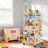 Subbox Stuffed Animal Storage and Holder – Large Size Wooden Animals Zoo Toy Organizer with Elastic Bands, Swivel Wheels and Castle Stickers, For Toddler Rooms, Playrooms, Bedrooms(58x16x16inch)