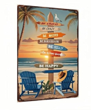 Carastora Tropical Beach Metal Sign – 8×12 Inch Retro Wall Decor with Surfboards and Palm Trees – Vintage Tin Sign for Patio, Porch, Bar, or Coastal Bathroom
