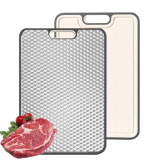 Titanium Cutting Board, Double Sided Medical-grade, Pure Titanium/Wheat straw PP Large Chopping Boards with Juice Groove Cutting Pads for Meat, Vegetables and Fruits