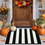 Timo Black and White Outdoor Rug,20″x32″ Front Porch Rug Absorbent Rubber Backed Non Slip Striped Rug Machine Washable Indoor/Outdoor Area Rug Front Door Floor Mat for Farmhouse/Living Room/Entryway