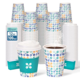 Homestockplus 12 oz Disposable Coffee Cups with Lids 100 Pack, Leak-Resistant Hot Paper Coffee Cups, Heavy Duty Insulated Paper To-Go Cups, Perfect for Home, PCoffee Shops, Car, Offices, Parties