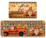 Happy Fall Kitchen Rugs Sets of 2, Pumpkin Door Mat Non-Slip Thanksgiving Home Decorations – 17×29 and 17×47 Inch Autumn Rug for Bathroom, Badroom, Floor, Laundry (Car)
