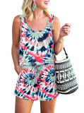 REORIA Womens Casual Summer One Piece Sleeveless Tank Top Striped Playsuits Short Jumpsuit Beach Rompers Tie Dye Red Green Small