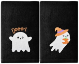 Aoclunar Halloween Cotton Hand Towels 2 Pack, Black Ghost Embroidered Autumn Towels Set, Decorative Bathroom Kitchen Holiday Accessories, 13.7 in × 29.5 in
