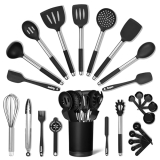 SMIRLY Kitchen Utensils Set – 26-Piece Silicone Cooking Utensils Set, Spatula Set with Holder, Stainless Steel Handle Silicone Kitchen Gadgets for Nonstick Cookware