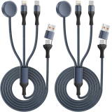 Aerolite 3 in 2 Multi Charging Cable for Apple Watch Charger/iPhone Charger, Apple Watch Travel Charger Universal Charger Cord Compatible with iWatch Ultra/SE/11-1 iPhone 17-11/iPad/AirPods 4FT,2PACK