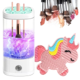 Electric Makeup Brush Cleaner Machine with Makeup Brush Dryer and Silicone Make up Brush Cleaner Mat, Automatic USB Cosmetic Brush Cleaner Tool for All Beauty Makeup Brushes Set, Contour, Eyeshadow
