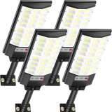 Atoechie 4 Pack Solar Street Lights, Outdoor Flood Light with Dual Motion Sensors, Dusk to Dawn, 6500k Dimmable Security Lamps with Remote Control, IP66 Waterproof Solar Powered Parking Lot Lights