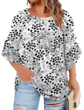 WIHOLL Plus Size Clothes for Women 3/4 Length Sleeve Womens Tops Beach Vacation Clothes Fall Fashion Must Haves Boho Tops Round Neck Tshirts Shirts Womens Clothing XXL