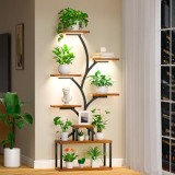 IDELCHOIS Plant Stand Indoor with Grow Lights, 25.6″ Wide 64″ Tall Corner Plant Shelf, Wooden Lighted Plant Holder Stand, 8 Tiered Large Plant Flower Display Shelves, Plant Rack for Living Room