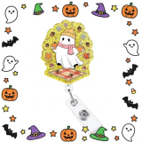 Fall Badge Reel Retractable, Cute Thanksgiving Ghost Retractable ID Badge Reels with Alligator Clip for Nurse, Medical Worker, Nursing Student, Teacher