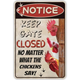 Funny Chicken Coop Signs, Keep Gate Closed, Chicken Coop Decor for Farm, Home, Garden, or Farmhouse Kitchen, Outdoor Chicken Warning Sign(8″ x 12″)