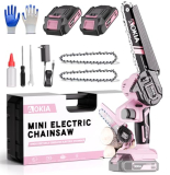 Cordless Mini Chainsaw 21V,6In Electric Chainsaw,Handheld & Portable Power Chain Saw for Tree Trimming Pruning Garden & Yard Work,2 Battery Chain Saw Gifts for Men Women Dad Pink