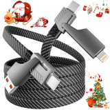 4 in 1 Charging Cable Fast Charging 65W, USB C Cable 4-in-1 USB Multi Charging Cable with E-Mark Chip, Multiple iPhone Charger Cord for iPhone 16/15/14/13 Series/Pad/Android/Tablets and More(4FT)