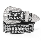 SUOSDEY Rhinestone Belt Men Women Western Bling Cowboy Studded Leather Belt Silver Shiny Buckle Belt for Jeans Pants