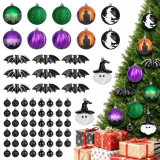 68pcs Christmas Tree Ornaments,Shatterproof Halloween Christmas Tree Decorations Hanging Ball Ornaments Set with Bat and Witch Decor for Party Indoor Home Decor